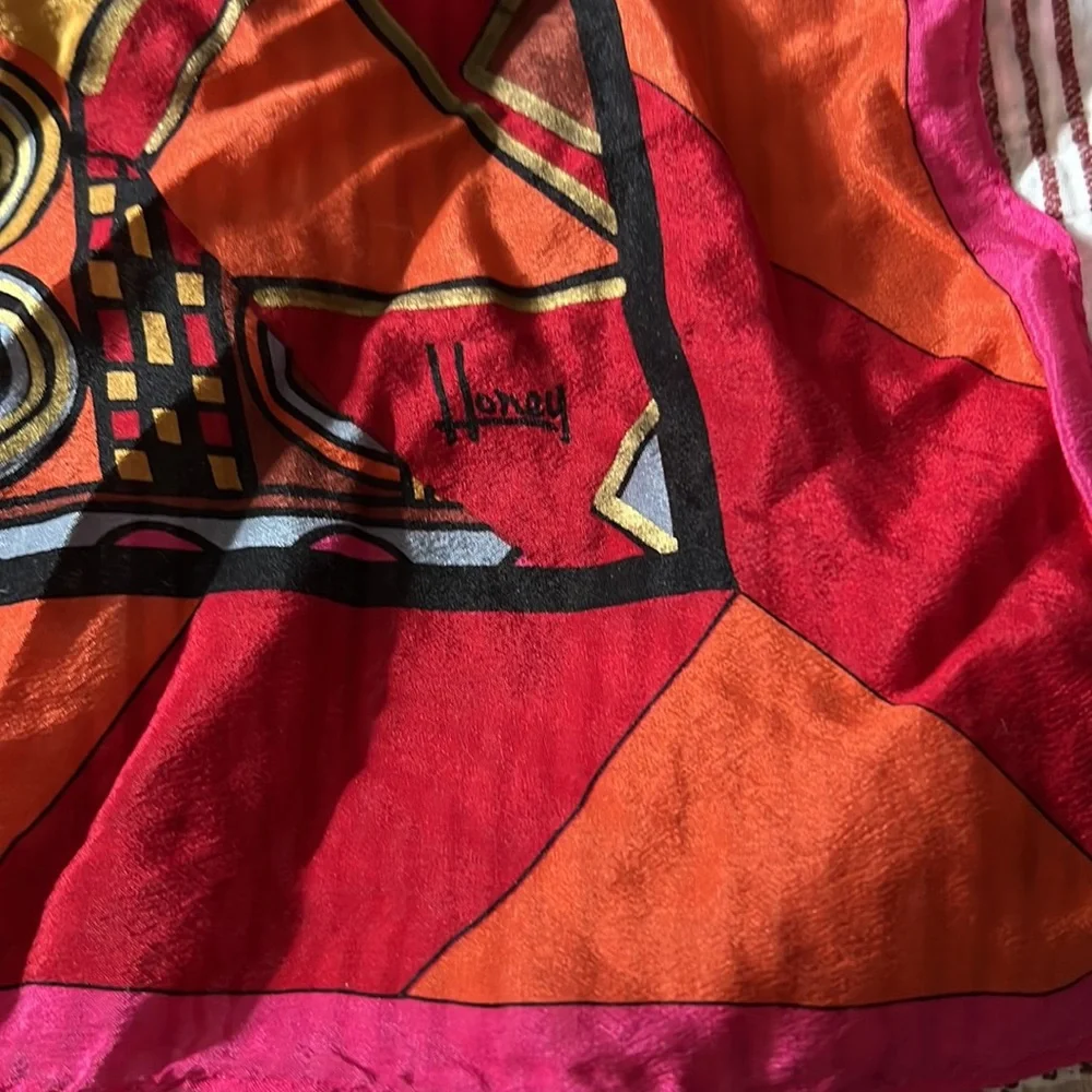Honey 100% silk vintage abstract scarf 28” square